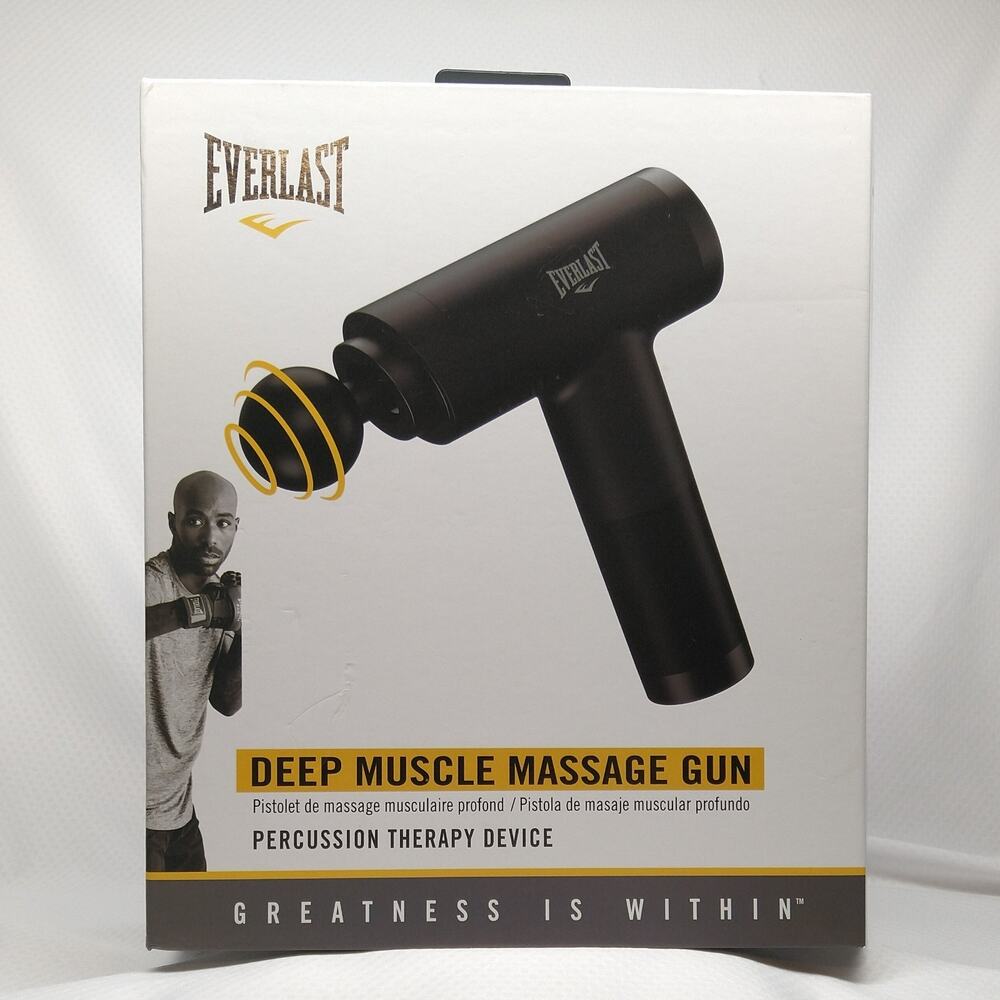 Everlast Deep Muscle Massage Gun Percussion Therapy Device Black 4 Heads Sealed